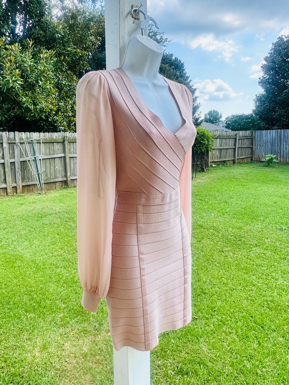 Bebe Soft Pink Long-Sleeve Bandage Dress - Picture 2 of 5